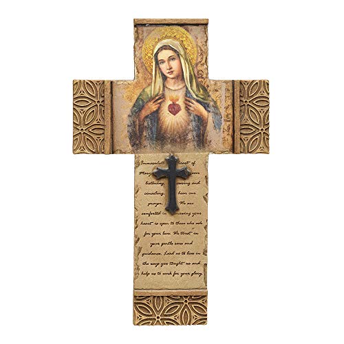 Roman 601308 Joseph Studio Immaculate Heart Saint Cross, 8-inch Height, Brown, Resin