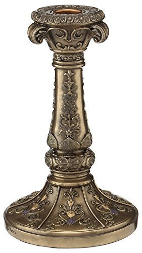 Unicorn Studio 7 Inch Baroque Leaves Cold Cast Candle Holder Statue, Bronze Color