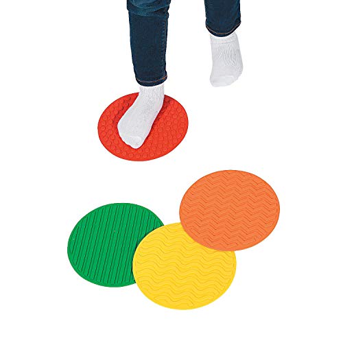 Fun Express Rubber Sensory Floor Mats - 4 Piece Set - Daycare, Kindergarten and Learning Supplies for Kids