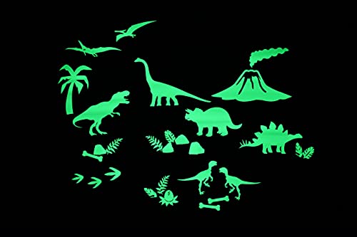GLOPLAY Dino Series (30pcs/Pack), Glow in The Dark Educational Wall Stickers, The Eco-Friendly and Brightest Wall Stickers for Ceiling, Bathtime, Bedroom, Party, Decor, Made in Japan