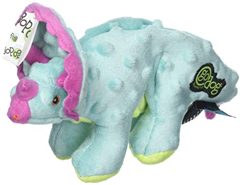 Worldwise goDog Dinos Triceratops with Chew Guard Technology Plush Squeaker Dog Toy, Small, Teal