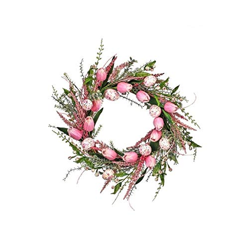Regency International Egg and Tulip Wreath, 24 inches, Fabric, Pink White