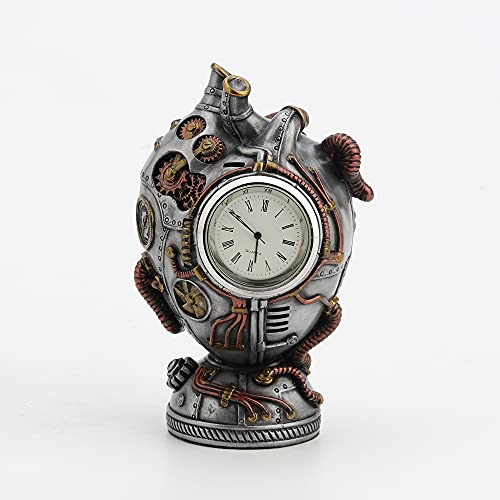 Unicorn Studio Veronese Design 4 3/8 Inch Tall Steampunk Style Titanium Heart Pacemaker Clock Cold Cast Resin Figurine Steel Finish Desktop Decor Collectibles