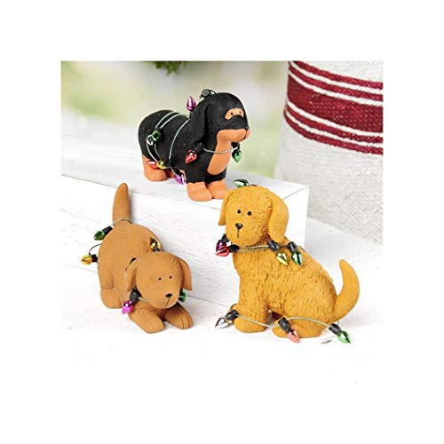 Blossom Bucket 208-12792 Dogs Wrapped in Christmas Lights Figurine, Set of 3
