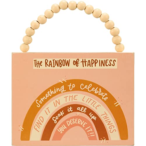 Primitives by Kathy 112586 Hanging Sign Ornament - The Rainbow of Happiness, 6x4.5-inches