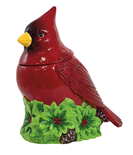 Boston International Holiday Ceramic Cookie Jar with Lid, 8 Cups, Yuletide Cardinal