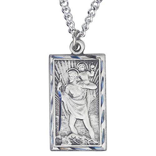 True Faith Jewelry Sterling Silver Saint Christopher Medal Patron Saint Pendant Necklace Religious Jewelry, 1 Inch
