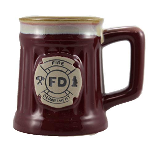 burton + BURTON Fireman 15 Oz Porcelain Coffee Mug/Cup Burgundy Stein Shape with Fire Department Crest