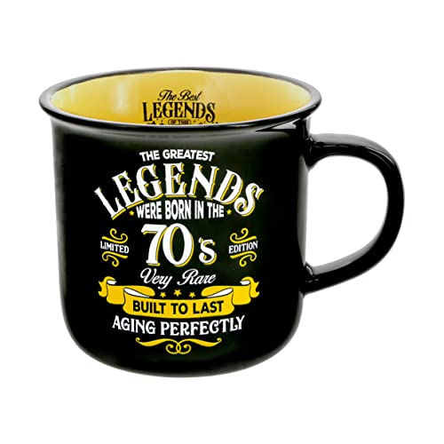 Pavilion Gift Company - Legends Were Born In The 70s - Ceramic 13-ounce Campfire Mug, Double Sided Coffee Cup, Funny Birthday Gift For Women or Men, 1 Count - Pack of 1, 3.75 x 5 x 3.5-Inches
