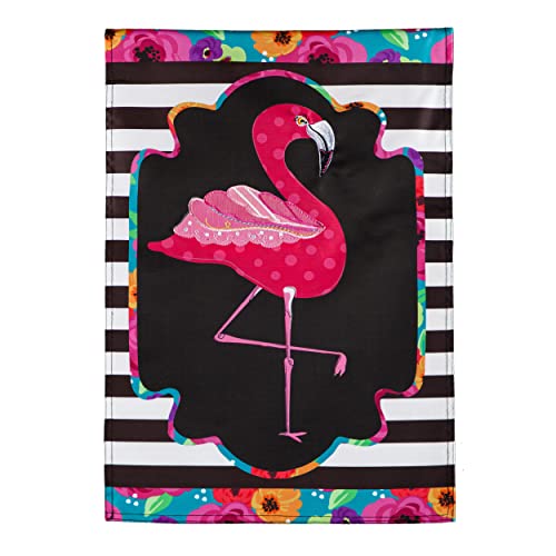 Evergreen Flamingo Stripes and Flowers Garden Applique Flag