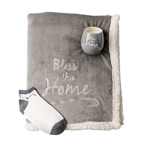 Pavilion Bless This Home Sherpa Lined Royal Plush Blanket Gift Set 42 x 50 Inch