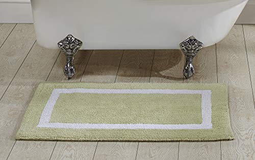 Better Trends Hotel Collection is Super Absorbent Reversible Double Sided Thick Bath Mat Rug Machine Washable 100% Cotton in Race Track Pattern, 24" x 40" Rectangle, Sage & White