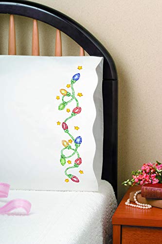 Design Works Crafts Tobin Stamped Pillowcases, Christmas Lights, 20" x 30" Embroidery Kit