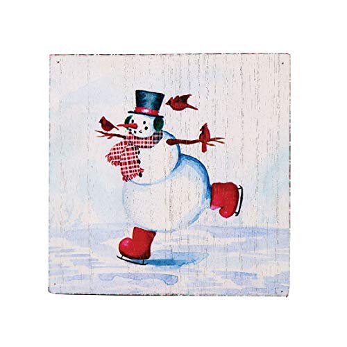DEI 13868 Ice-Skating Snowman Block Sign, 5-inch Square