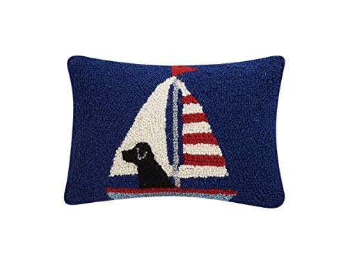 Peking Handicraft 30TG624C12OB Poly Filled Hook Throw Pillow, Wool and Cotton (Lab in Sailboat, 12-inch Length)