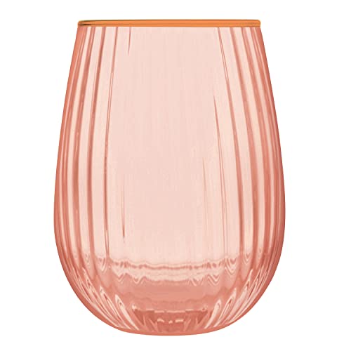 Creative Brands Slant Collections Beveled Stemless Wine Glass, 19-Ounce, Coral