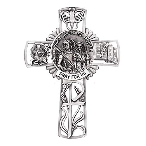 Christian Brands Pewter Catholic Patron of Police Saint St Michael Pray for Us Wall Cross, 5 Inch