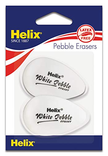 Pens Helix White Pebble Ergonomic Eraser Pack of 2, Latex Free (25001)