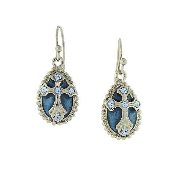 Symbols Of Faith Crystal And Enamel Cross Teardrop Earrings