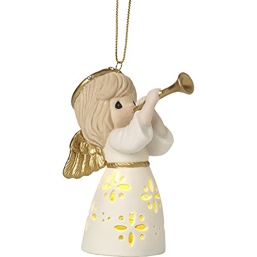 Precious Moments Make Music From The Heart LED Lighted Angel With Trumpet Bisque Porcelain Ornament 171025