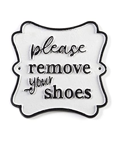 Giftcraft 717678 Please Remove Your Shoes Wall Sign, 6.5-inch Square, Cast Iron