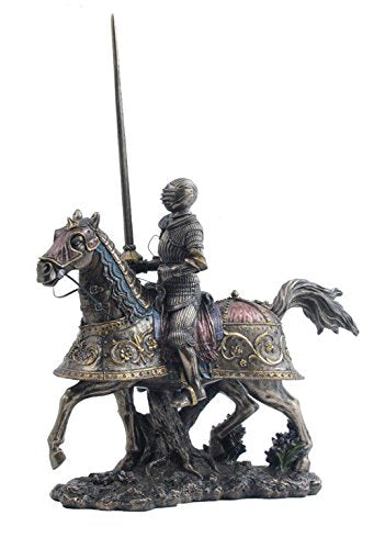 Unicorn Studio US 13.75" Bronze Color Medieval Armored Knight and Horse House D√©cor