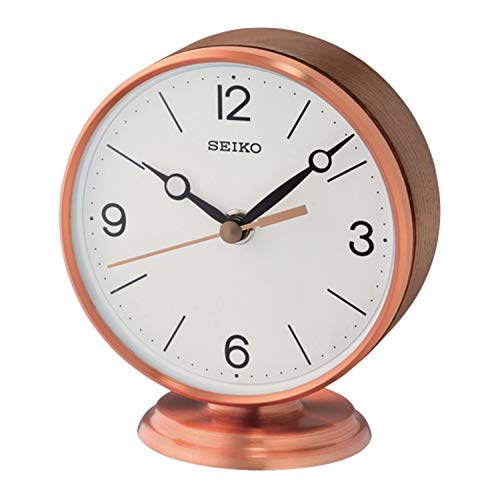 Seiko QXG150PLH Braxton Desk and Table Clock, 5-inch Diameter, Wooden Case