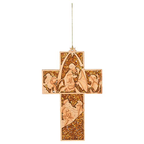 Roman 133061 Holy Family Cross Ornament, 6 inch, Laser and Mica