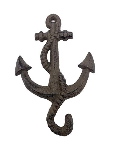 Comfy Hour Antique & Vintage Interior Decor Collection, Ocean Edition Cast Iron Anchor Decorative Single Key Coat Hook Wall Hanger, Antique Brown