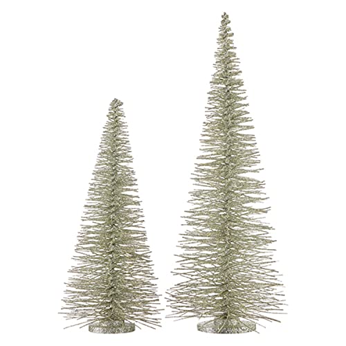 RAZ Imports 2021 Oh Holy Night 31.5-inch Champagne Green Bottle Brush Tree, Set of 2