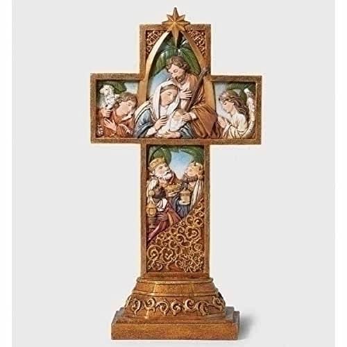 Roman 11.5" Brown Nativity Under Arch Cross Table Top Decor