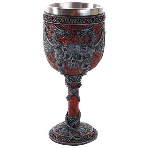 Pacific Trading Giftware Double Dragon Wing Skull Goblet Wine Cup 7 inch