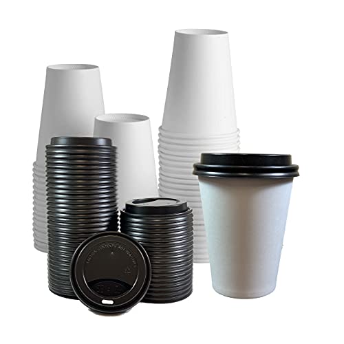 DHG Professional 12 oz Disposable Paper Coffee Cups with Black Lids 100 sets
