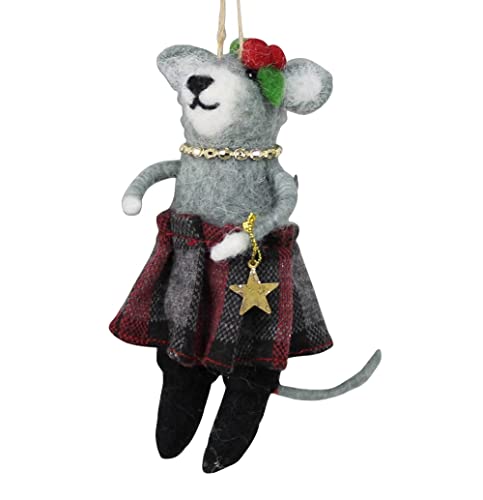 HomArt Dog with Plaid Skirt Ornament, 4.75-inch Height, Felt