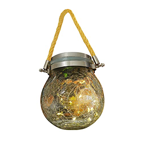 Feit Electric LED 5 Inch Round Solar Fairy Jar with Crackled Glass, Twinkle On/Off