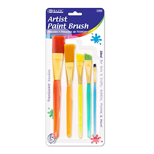 BAZIC Paint Brushes Set Nylon Bristle Brush, Flat Angled Paintbrushes for Acrylic Oil Watercolor Gouache Art Painting (5/Pack), 1-Pack
