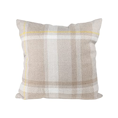 Foreside Home & Garden Taupe with Yellow Plaid 24X24 Hand Woven Filled Outdoor Pillow