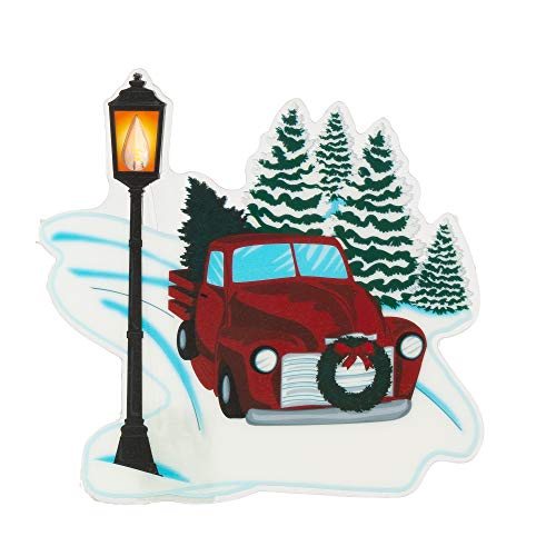 Gerson 45301 Red Truck Window Cling with Warm White LED Light, 7.48-inch Height