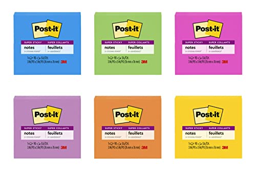 Pens Post-it Super Sticky Notes, 2x Sticking Power, 3 x 3-Inches, Assorted Bright Colors, 1-Pad/Pack