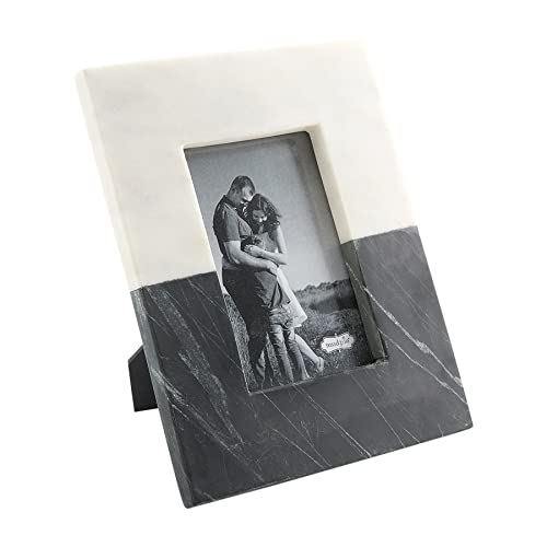 Mud Pie Small Striped Marble Picture Frame, 9.75 x 7.75 inch, Blavk and White, Marble