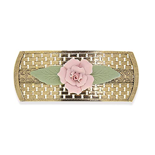 1928 Jewelry Women's Large Pink Porcelain Flower Lattice Hair Barrette, (1 Pcs)