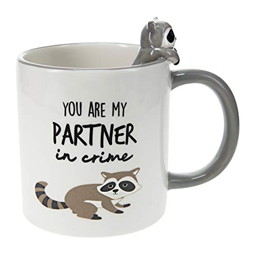 Pavilion Gift Company You Are My Partner In Crime-Raccoon Gray 17oz Dolomite Coffee Cup Mug, 1 Count (Pack of 1)