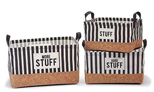 Giftcraft 095222 Canvas and Cork Storage Totes, 14.9-inch Length, Set of 3