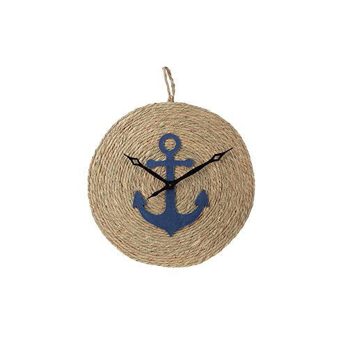 Ganz Woven with Anchor Wall Clock, Jute and Metal, 19.75 Inches Width, 2 Inches Depth, 23.75 Inches Height, Brown