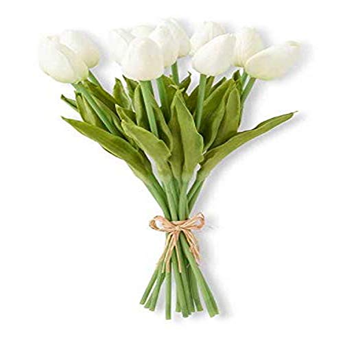 K&K Interiors 11399B-WH Bouquet Per, 13.5 Inch White Real Touch Mini Tulip Bundle (12 Stems)