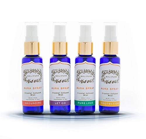 BALIPURA - 4 pc Variety Aura Cleansing Sprays Infused with Healing Crystal - Organic Essential Oils - 30ml Each