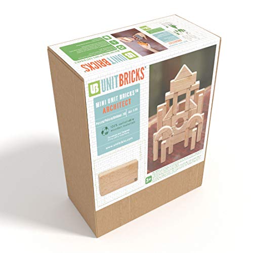 Ukidz UNITBRICKS Wooden Building Set for Age 3+. 58 pcs Mini Unit Bricks - Based on Pratt's Scale Standard Unit Blocks