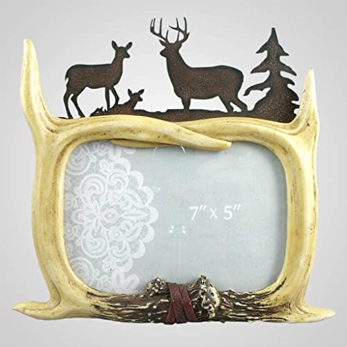 Lipco Poly and Metal Antlers and Deer Photo Frame, 9.75-inch Length, Wall and Tabletop Decoration