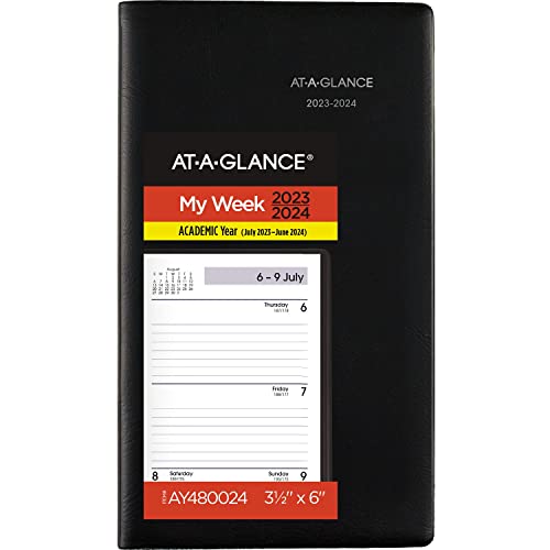 ACCO (School) AT-A-GLANCE 2023-2024 Calendar, Weekly Academic Pocket Planner, 3-1/2" x 6", DayMinder, Black (AY4800)