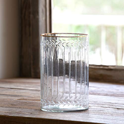 Park Hill Collection EAB00173 Cut Glass with Gold Plated Rim, Clear (Cylinder Vase)
